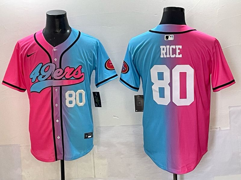 Men 2025 San Francisco 49ers 80 Rice Pink Blue Nike Limited NFL Jersey 02